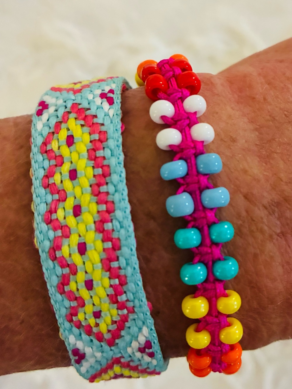 New Super Cute Boho Surf Multicolor Beaded Macrame Bracelet - Fuschia Pink